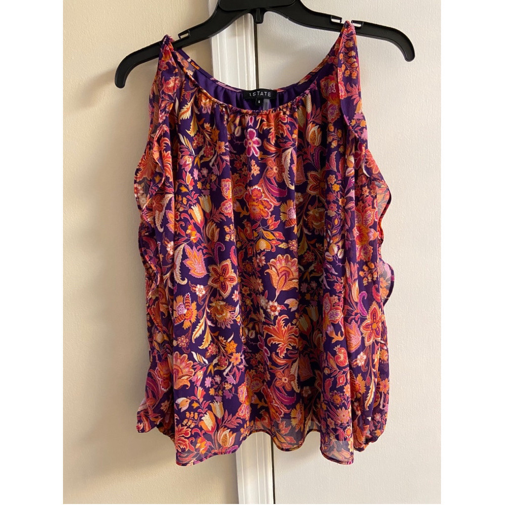 purple floral split sleeves long  Small 1.State